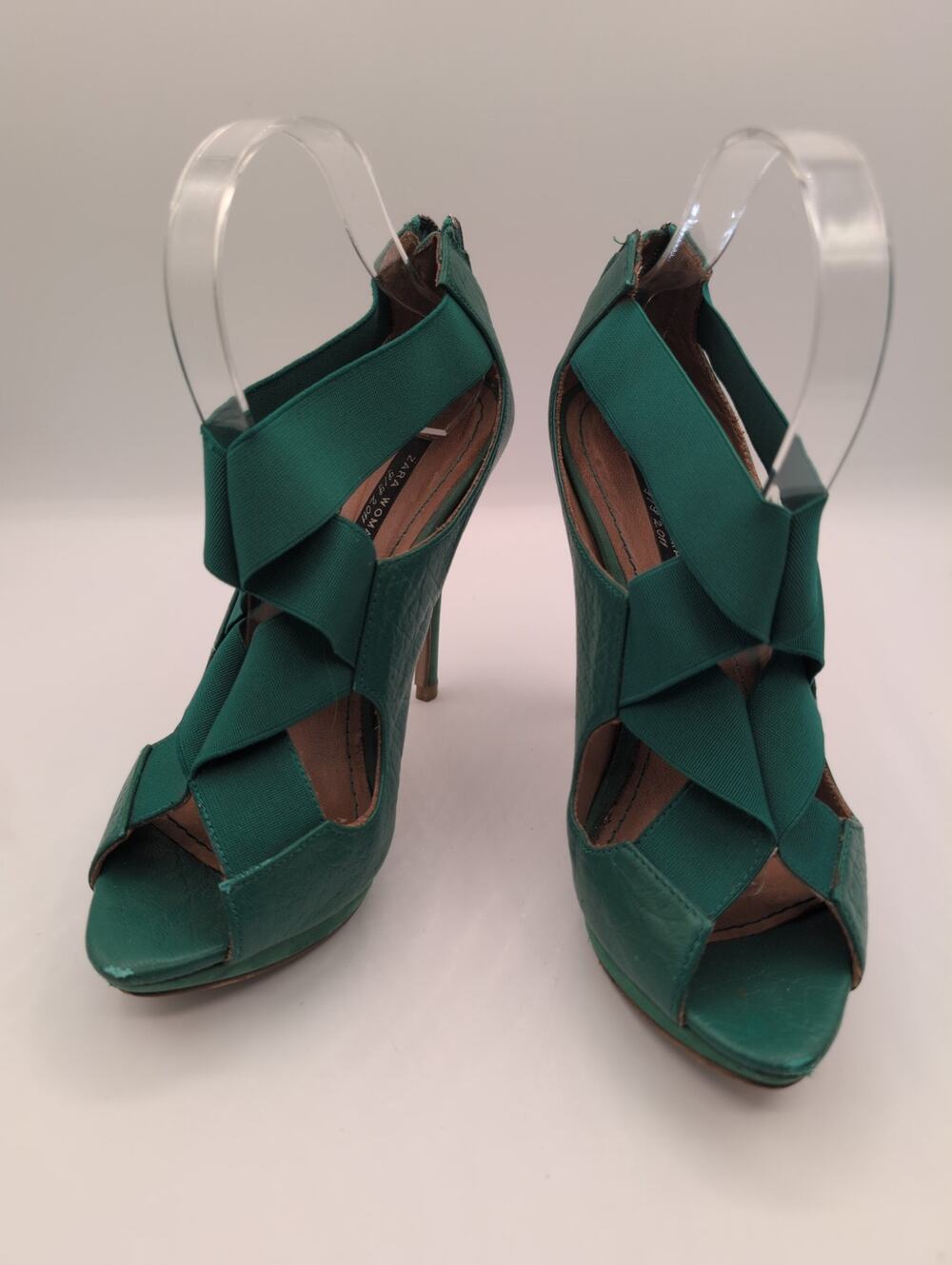 Zara Green Platform Leather Suede Heels| Size 38
